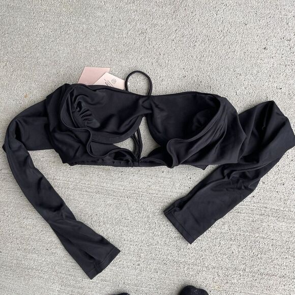 HAH by Free People Keep It Up Top Size XS Noir Open Back Long Sleeve Cropped NEW - Picture 7 of 9